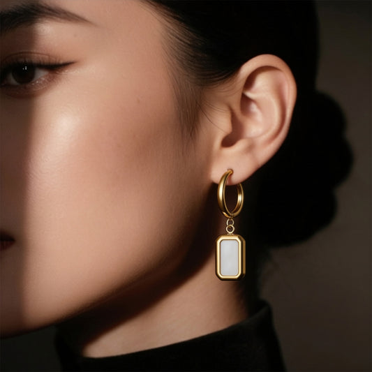White Stone Drop 18K Gold Plated Earrings