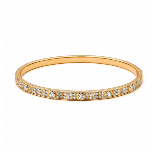 Celeste Luxe – Rhodium-Plated Brass Bangle with Crystal Accents