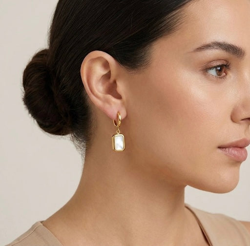 White Stone Drop 18K Gold Plated Earrings