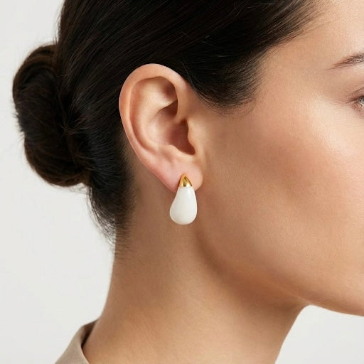 Organic White Drop 18k Gold Plated Earrings