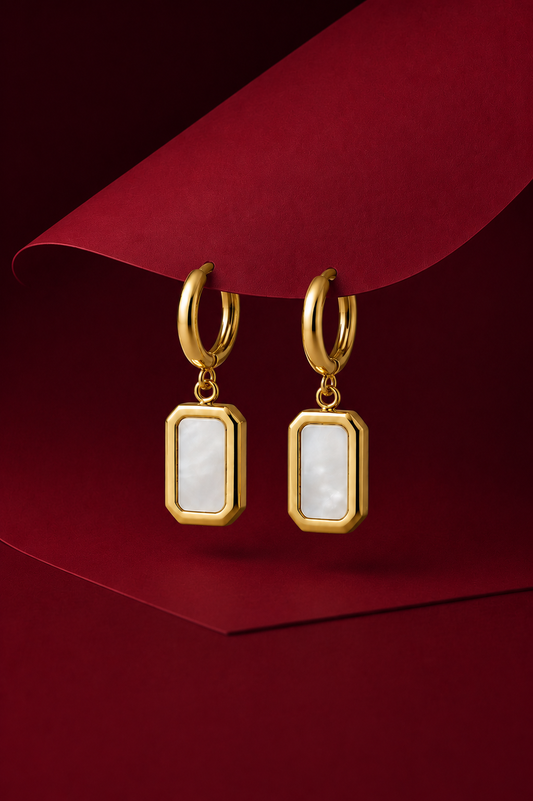 White Stone Drop 18K Gold Plated Earrings