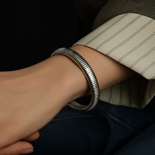 Snakeskin Bangle with Silver Plating