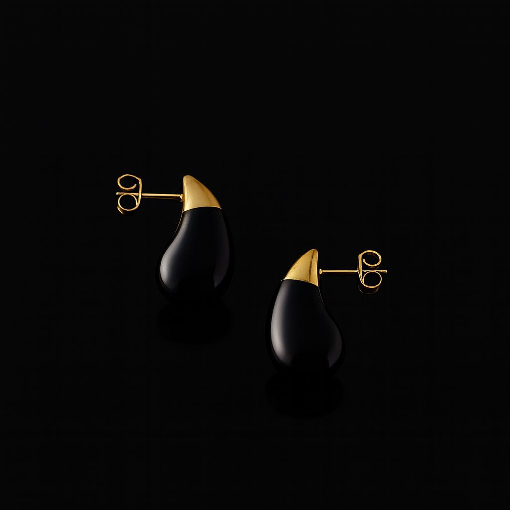 Black Teardrop 18k Gold Plated Earrings