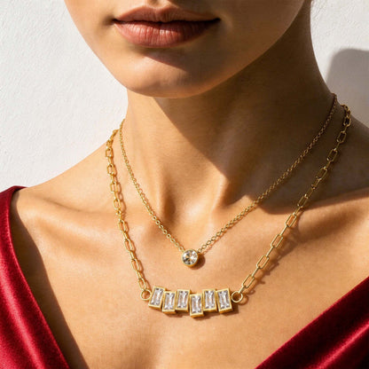 Layered Baguette 18k Gold Plated Neckpiece