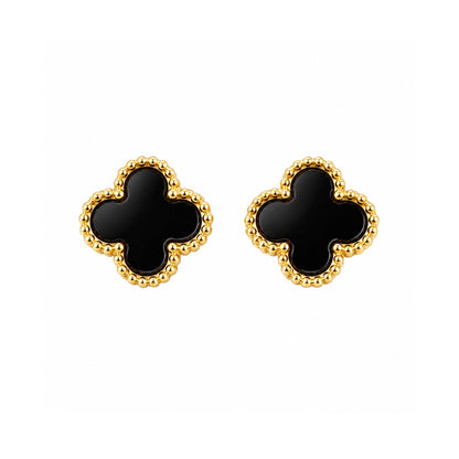 Black Clover Stud Gold Plated Earrings