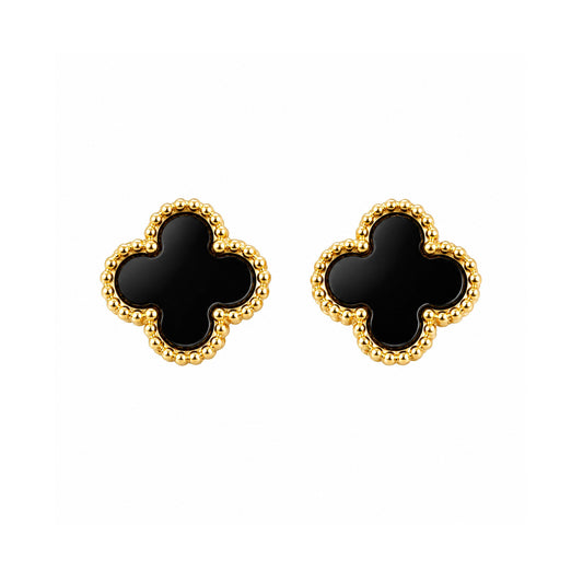 Black Clover Stud Gold Plated Earrings