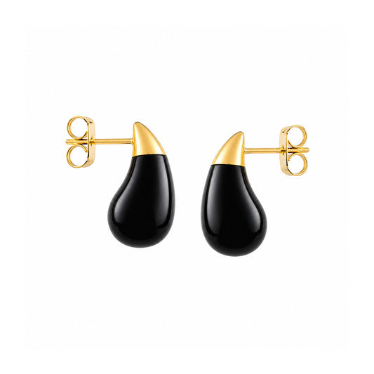 Black Teardrop 18k Gold Plated Earrings
