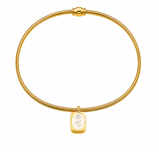 Rose Etched Magnetic 18k Gold Plated Choker