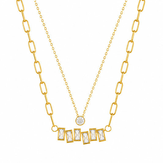 Layered Baguette 18k Gold Plated Neckpiece