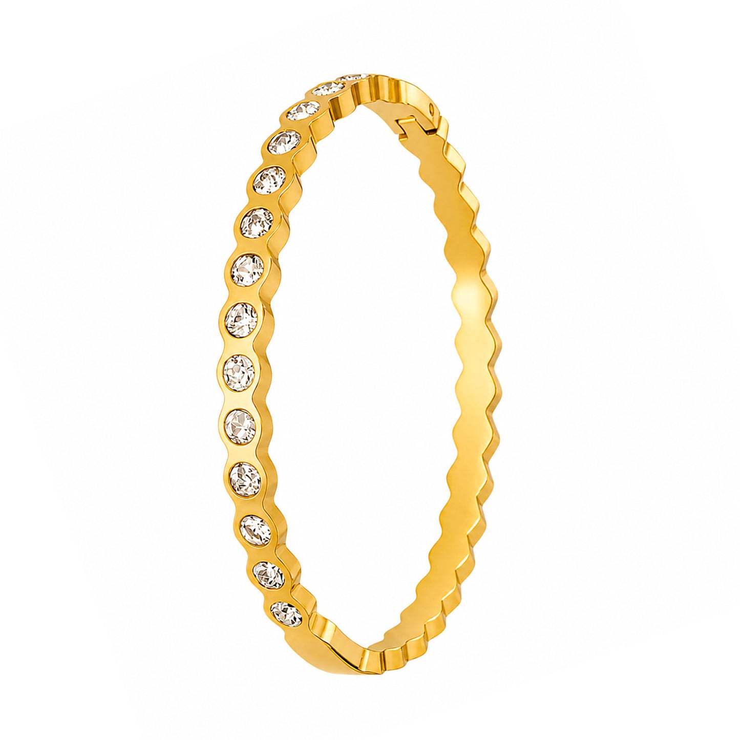 Scalloped Crystal Gold 18k Gold Plated Bangle Bracelet