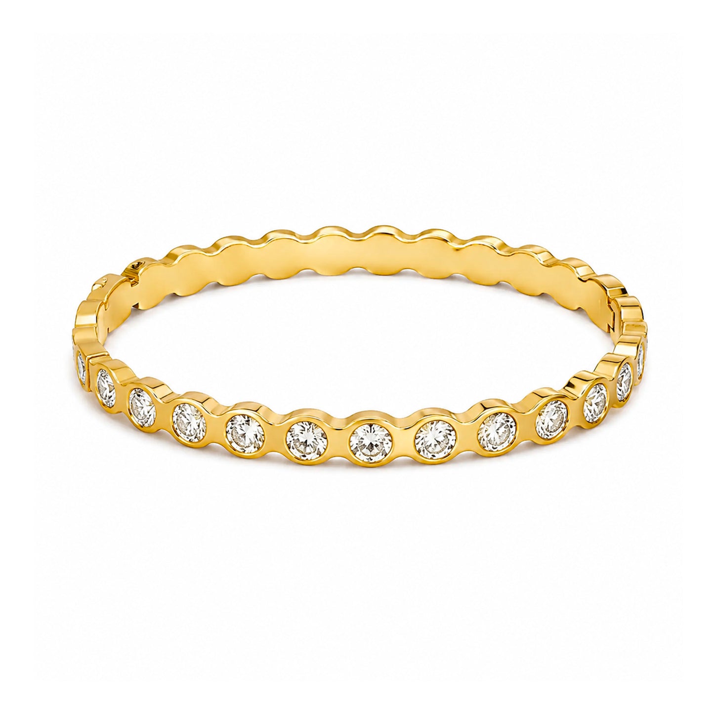 Scalloped Crystal Gold 18k Gold Plated Bangle Bracelet
