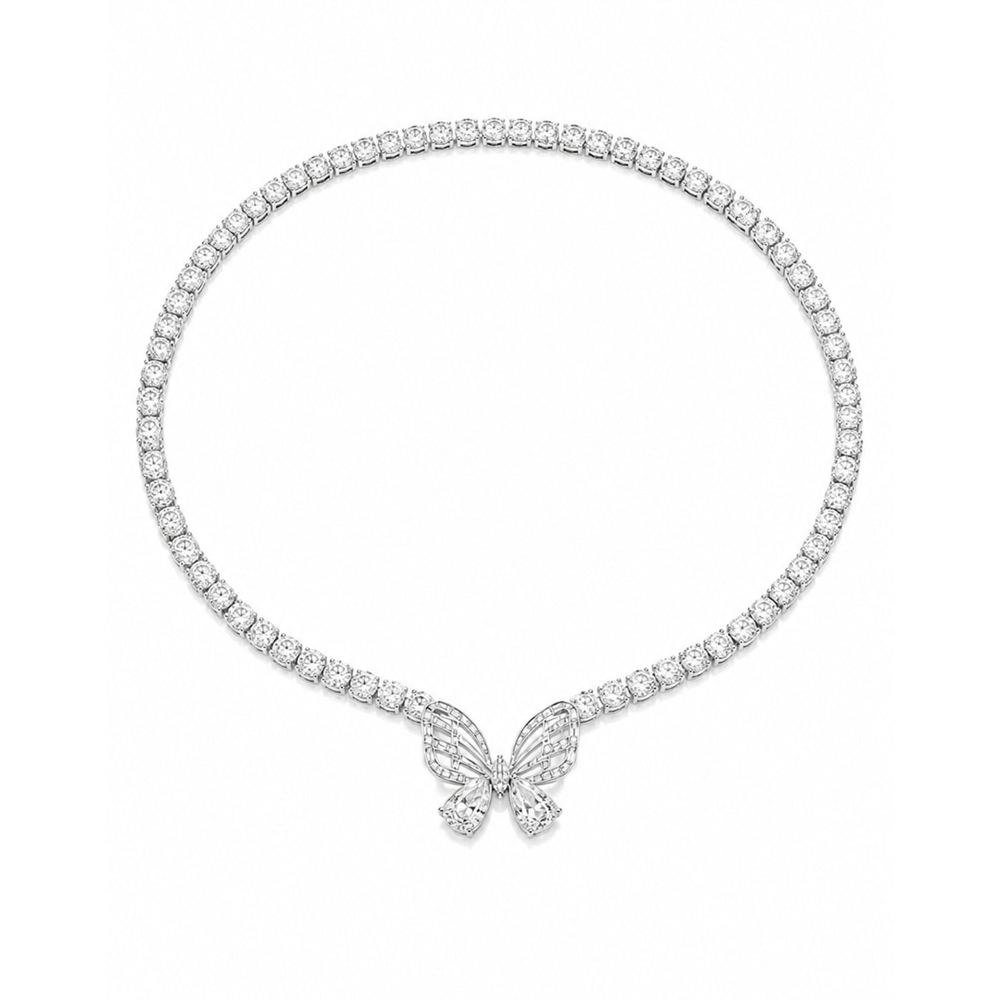 Sylphina Rhodium Plated Crystal Butterfly Necklace