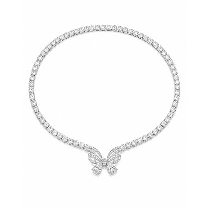 Sylphina Rhodium Plated Crystal Butterfly Necklace