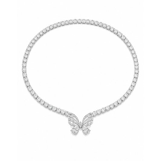 Sylphina Rhodium Plated Crystal Butterfly Necklace