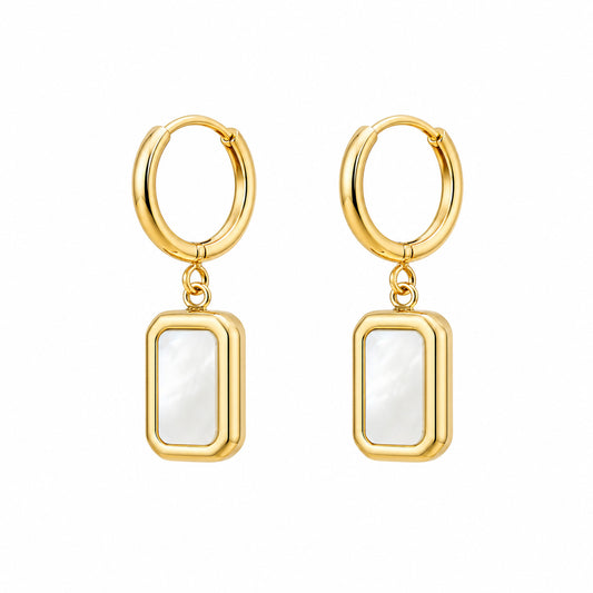 White Stone Drop 18K Gold Plated Earrings