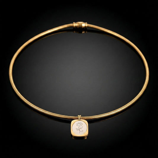 Rose Etched Magnetic 18k Gold Plated Choker