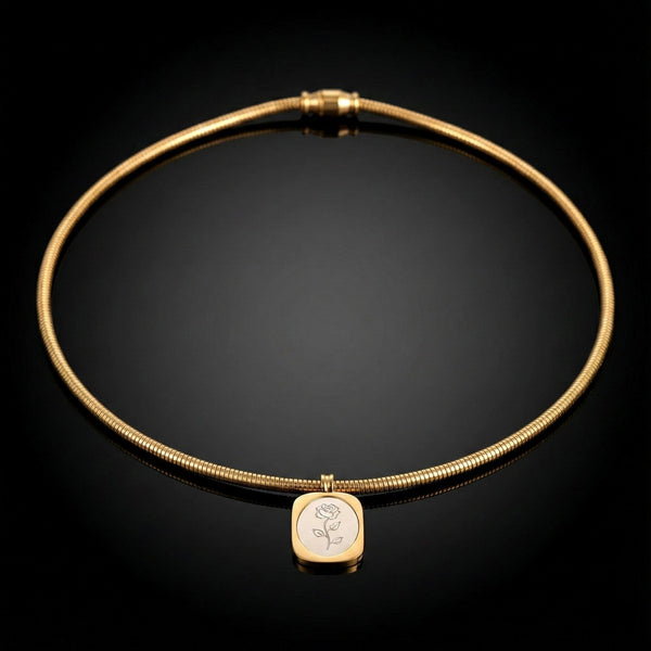 Rose Etched Magnetic 18k Gold Plated Choker
