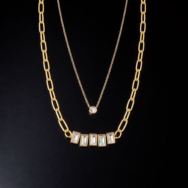 Layered Baguette 18k Gold Plated Neckpiece