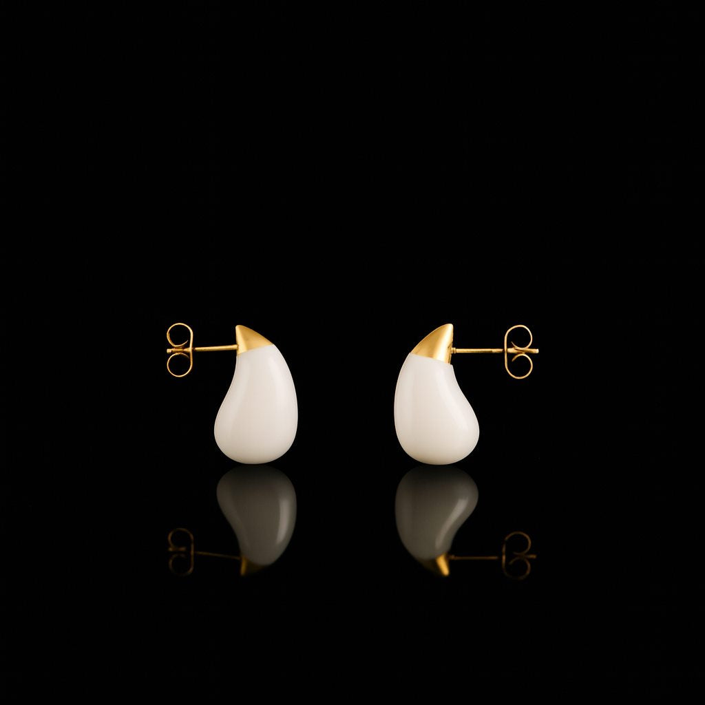 Organic White Drop 18k Gold Plated Earrings