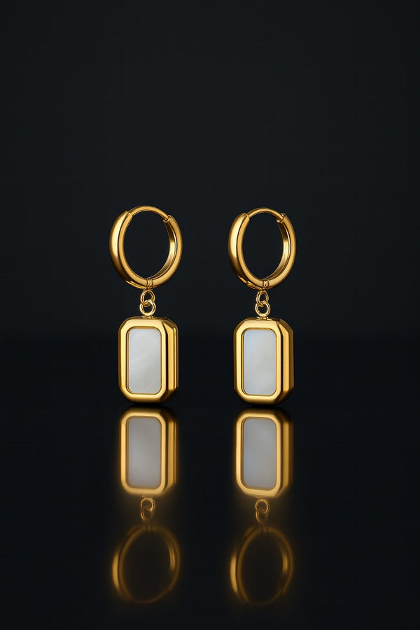 White Stone Drop 18K Gold Plated Earrings