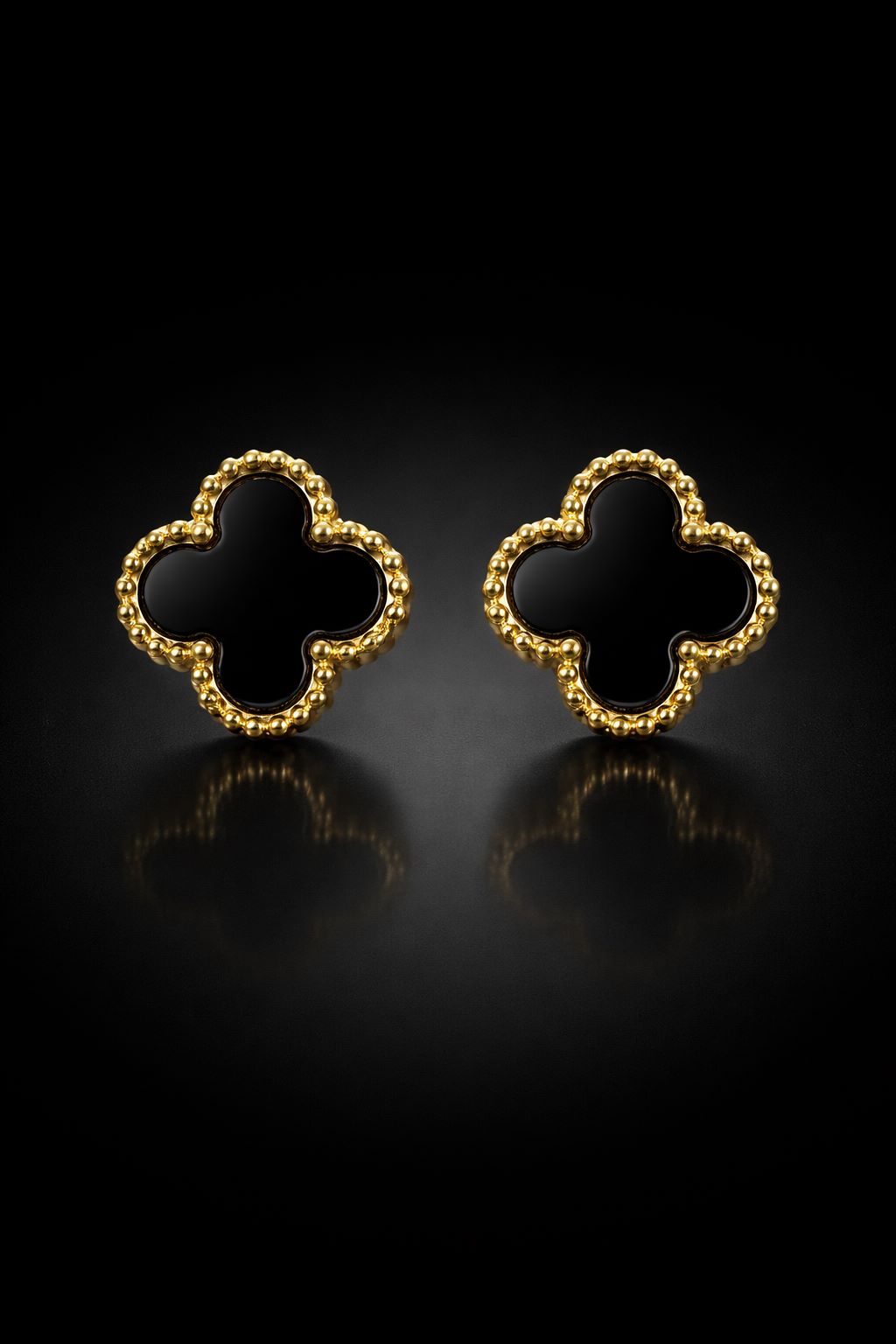 Black Clover Stud Gold Plated Earrings