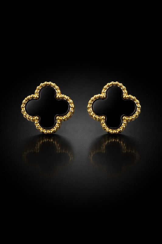 Black Clover Stud Gold Plated Earrings