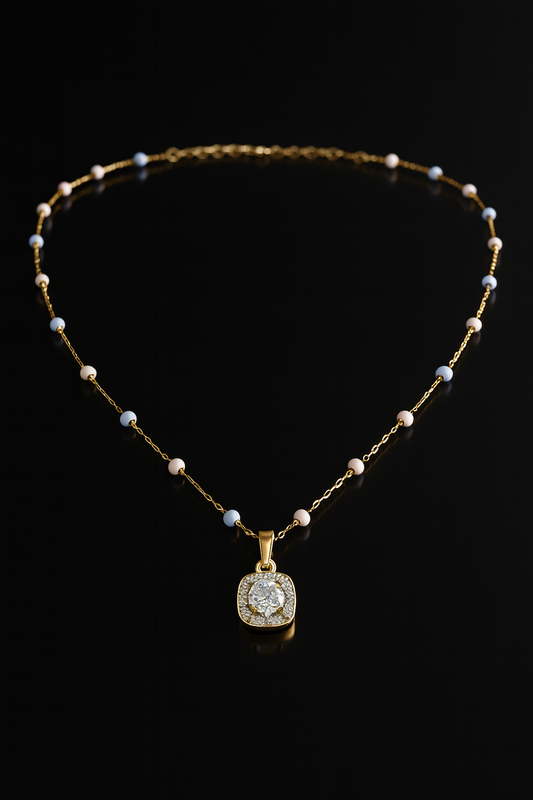 Celeste Charm – Gold-Plated Crystal Pendant Neckpiece