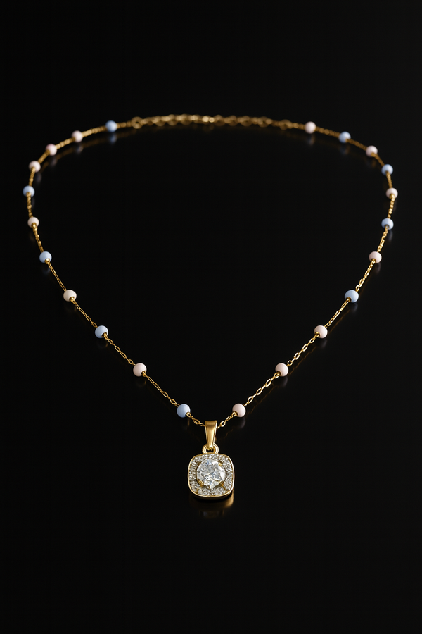 Celeste Charm – Gold-Plated Crystal Pendant Neckpiece